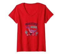 Regina dei Dinosauri: Giocoso Empowerment Preistorico Maglietta con Collo a V, Donna, Rosso, XL