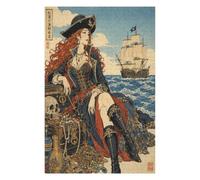 Regina dei pirati con nave Puzzle 1000 Pezzi in Legno, Sfida di Montaggio | Arte Ukiyo-e, Avventura sull'oceano, Incisione giapponese su xilografia, Struttura in Legno, Rompicapo, Gioco Familiare
