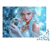 Regina del ghiaccio con serpente Puzzle 1000 pezzi per serata di gioco in famiglia Signora del ghiaccio fantasy che tiene un serpente bianco magico Premium alta qualità antistress 70x50cm/1000pz