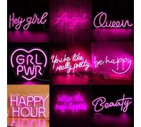 Regina, Ehi Ragazza, Bellezza, Angelo, Sei Davvero Carina, Sii Felice, Ora Felice, Accade la Magia Insegna al Neon, Luce al Neon LED Rosa Illuminata per Decorazione da Parete Alimentata via USB Luce a