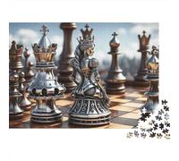 Regina Scacchi Metallica Puzzle 1000 Pezzi Serata Gioco per Adulti Pezzi degli Scacchi Reali Finemente Lavorati e Ornati Premium Robusto Vivace Stimolante Difficile Antistress 52x38cm/1000pz