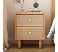 Registra semplice retrò, comodino con 2 cassetti decorati in rattan fatti a mano, letto di stoccaggio d tavolo, mobile laterale, per mobili per la camera da letto del soggiorno (colore in legno scuro