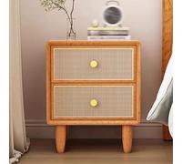 Registra semplice retrò, comodino con 2 cassetti decorati in rattan fatti a mano, letto di stoccaggio d tavolo, mobile laterale, per mobili per la camera da letto del soggiorno (colore in legno scuro