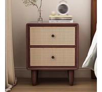 Registra semplice retrò, comodino con 2 cassetti decorati in rattan fatti a mano, letto di stoccaggio d tavolo, mobile laterale, per mobili per la camera da letto del soggiorno (colore in legno scuro