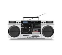 Registratore a cassette MEDION P66538 (ghetto blaster retrò con lettore CD, anni '80, grande, USB, SD, CD, cassetta MC, antenna telescopica radio DAB+, Bluetooth, piastra per cassette