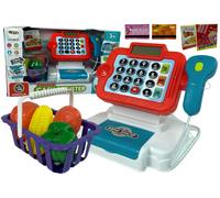 Registratore di cassa per bambini, calcolatrice, cestino, luci, suoni, verdure