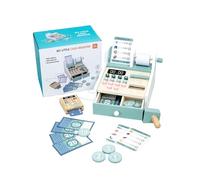 Registratore di cassa per il gioco di ruolo, 19 x 6 x 12,5 cm, in legno, per giocattoli per bambini, organizer per monete, per e ragazze, per imparare la scena dei supermercati, attività