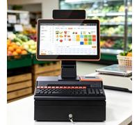 Registratore di Cassa Touchscreen 14'' per Piccole Imprese 4+64G-Orange | Sistem POS con Scanner Codici a Barre, Tastiera, Cassetto Contanti, 58mm Printer, Cassa Professionale per Ristoranti e Negozi