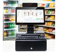 Registratore di Cassa Touchscreen 14'' per Piccole Imprese 8+128G-Black | Sistem POS con Scanner Codici a Barre, Tastiera, Cassetto Contanti, 58mm Printer, Cassa Professionale per Ristoranti e Negozi