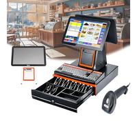 Registratore di cassa touchscreen all-in-one, compatibile con scanner di codici a barre, adatto per i settori commerciale, della ristorazione e della vendita al dettaglio.(Black)