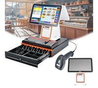 Registratore di cassa touchscreen all-in-one, compatibile con scanner di codici a barre, adatto per i settori commerciale, della ristorazione e della vendita al dettaglio.(White)