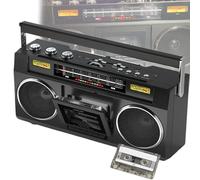 Registratore portatile a cassette, 4 altoparlanti, stereo a due canali, jack per cuffie, controllo dei bassi, supporta ingresso SD/USB per viaggi e riunioni di famiglia