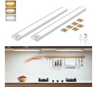 Reglette Led Cucina 30 cm, 56 LED 2 pezzi Led Senza Fili, 3 Colori Tempo e Dimmerabile Lampada da Armadietto, 2200 mAh USB-C Ricaricabile Led Cucina Sotto Mobile Luce Notturna per Armadietto, Scala