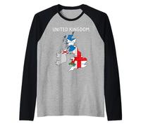 Regno Unito Isole Britanniche Scozia Galles Inghilterra Regno Unito Mappa Maglia con Maniche Raglan