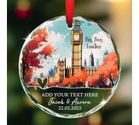 Regno Unito Torre di Londra Ornamento di Natale Regalo per i viaggiatori di amici di famiglia, Testo/nomi/Data Ornamento di vetro di Natale della Torre del Big Ben 2025, Decorazione personalizzata del