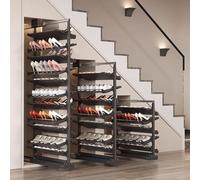 RegolabileOutShoeRackSpaceSingStackableMetalShelfforCloset&BedroomStorageRetrattileVerticalDesignBlack75cm10TiersOrganizzareScarpeEfficientemente