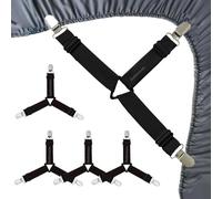 Regolabili 3-Modi Triangolo Bretelle per Lenzuola, 4 Pezzi Elastici Ferma Lenzuola con Clip in Metallo, Clip Lenzuola per Angoli Lenzuola, Letto o Divano, Coprimaterassi, Nero
