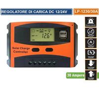 REGOLATORE DI CARICA 30A PWM PANNELLO SOLARE DC 12V 24V CON DISPLAY USCITA USB