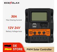 Regolatore di carica solare ECGSOLAX Regolatore di carica 12V/24V, supporta corrente 30A, dotato di doppie porte USB, pannello solare contr