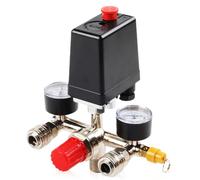 Regolatore di pressione Compressore 220V con pressostato, 2 manometri, valvola di sicurezza e 2 giunti, compressore d'aria riduttore di pressione con filettatura esterna da 1/2', pezzo di ricambio per