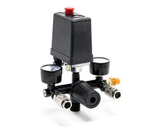 Regolatore di pressione con pressostato per compressore e 2 display Manometri Nero