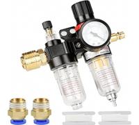 Regolatore di pressione dell'aria da un quarto di pollice con manometro e separatore acqua/olio per sistemi di compressori d'aria.