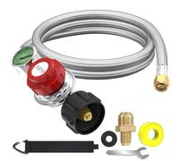 Regolatore di propano ad alta pressione regolabile da 1,5 m, 0-30 psi, con indicatore di flusso del gas 0 ~ 60 psi, tubo flessibile in acciaio inox QCC1 con svasatura 3/8 x 1/8 MNPT, adatto per
