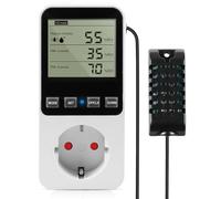 Regolatore di temperatura e umidità da 230 V con sonda - Termostato digitale igrostato con presa, timer, allarme e controller per serre, acquari, terrari e funghi