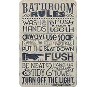 Regole del bagno Lavati le mani Spazzola i denti Look Vintage Metallo 20 x 30 cm Decorazione Art Sign per la casa, cucina, bagno, fattoria, giardino, garage, citazioni ispiratrici decorazione da