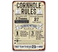 Regole del Cornhole 2025 - Cartello in metallo resistente con le regole del Cornhole - Utilizzabile in interni/esterni - Alluminio resistente alle intemperie - Ideale per bar in giardino, competizion