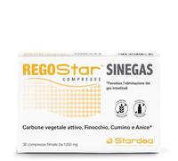 Regostar Sinegas, Integratore per Gas Intestinali e Gonfiore Addominale, con Carbone Attivo, Finocchio, Cumino e Anice, 30 Compresse, Senza Glutine e Lattosio