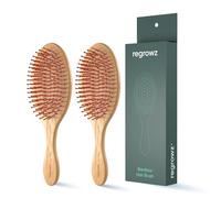 Regrowz Spazzola per capelli in bambù, districa ed elimina i nodi, spazzola in legno su capelli spessi e sottili, anti rottura, con setole rotonde naturali, per tutti i tipi di capelli (confezione da