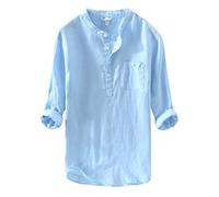 Regular Fit Plain Business Shirt per gli uomini Camicetta lunga Manica di Cotone Colore Causale Top Lino Solido Sciolto Camicetta da uomo Atletica Sport Workwear, Blu, 4XL