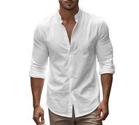 Regular Fit Plain Business Shirt per gli uomini Moda Uomo Primavera e Autunno Casual Manica Lunga Colletto Tasca Cotone Traspirante Camicia Atletica Sportiva Workwear Top, bianco, M