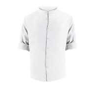 Regular Fit Plain Business Shirt per gli uomini Primavera e Tinta unita Stand Collar Manica Lunga Casual T Shirt Atletica Sport Workwear Top, bianco, 3XL