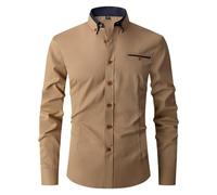 Regular Fit Plain Business Shirt per Uomo Felpa Stile Uomo Inverno Plus Velluto Addensato Calda A Prova di Freddo Felpa Pesante Atletica Sport Workwear Top, cachi, M