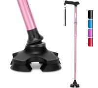 Rehand Bastone da passeggio per uomini e donne, pieghevole, regolabile, leggero, autoportante, con impugnatura morbida, con borsa da viaggio, bastone da passeggio per anziani e adulti (Rosa)