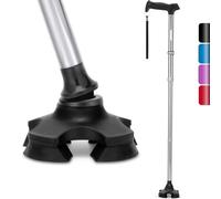 Rehand Bastone da passeggio per uomini e donne, pieghevole, regolabile, leggero, autoportante, con impugnatura morbida, con borsa da viaggio, bastone da passeggio per anziani e adulti (Argento)