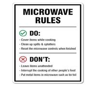 Reheating Machine Manners List Metal Sign 12x8 Inch | Covers splatter prevention timer respect and food removal after buzzer sounds policy