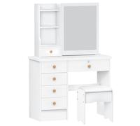 Reheyre Scrivania da trucco con specchio scorrevole, scrivania per camera da letto, toeletta con 6 cassetti, ripiani aperti, spazio nascosto per riporre oggetti, bianco