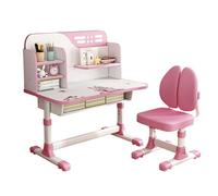 Reheyre Set di scrivania e sedia per bambini, rosa con altezza regolabile, cassetti e contenitori, motivo cartone animato, tavoli e sedie per bambini e ragazze (doppio schienale rosa)