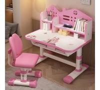 Reheyre Set di scrivania e sedia per bambini, rosa con altezza regolabile, cassetti e contenitori, motivo cartone animato, tavoli e sedie per bambini e ragazze (rosa)
