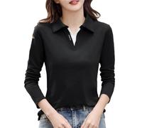 REHJJDFD - Camicie polo da donna a maniche lunghe tinta unita per primavera e autunno, in cotone, con cintura a patchwork, L
