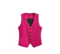 REHJJDFD Donne con scollo a V monopetto rosa rosso vestito gilet donna slim corto asimmetrico sottile senza maniche cappotto gilet, Fucsia, L
