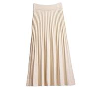 REHJJDFD Gonna lunga plissettata da donna, per autunno e inverno, lavorata a maglia, a vita alta, blu, Beige, Taglia unica