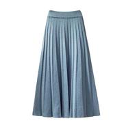 REHJJDFD Gonna lunga plissettata da donna, per autunno e inverno, lavorata a maglia, a vita alta, blu, Blu, Taglia unica