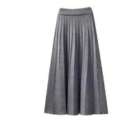 REHJJDFD Gonna lunga plissettata da donna, per autunno e inverno, lavorata a maglia, a vita alta, blu, grigio, Taglia unica