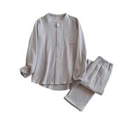 REHJJDFD Indumenti da notte in cotone garza autunnale,Pigiama da donna per coppie,Pigiama a maniche lunghe,Pigiama notturno per moglie, Uomo Grigio, M