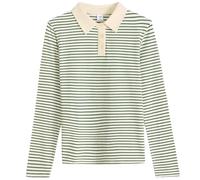 REHJJDFD - Maglia da donna a maniche lunghe, polo a righe, in cotone, primavera e autunno, in jersey elasticizzato, EN8, L