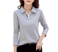 REHJJDFD Polo da donna a maniche lunghe tinta unita primavera autunno cotone tinta unita cintura t-shirt patchwork, Come Pic2., L